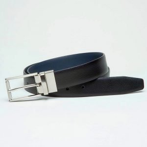 Ibex 30mm Reversible Feather Edge Leather Belt with Satin Nickel Buckle - Navy/Black
