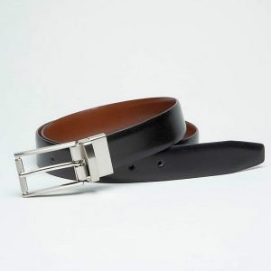 Ibex 30mm Reversible Feather Edge Leather Belt with Satin Nickel Buckle - Black/Tan