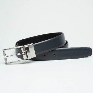 Ibex 30mm Reversible Feather Edge Leather Belt with Satin Nickel Buckle - Black/Grey