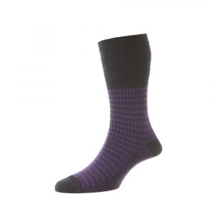 HJ Wool Softop Houndstooth Socks Purple